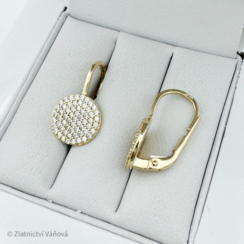 Žluté zlato náušnice se zirkony na klapku